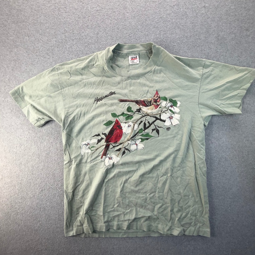 Vintage 1995 Anvil Massanutten Cardinal Bird Graphic T-Shirt L USA Made Green